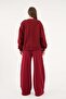 Women's Burgundy Brushed Inside Bow Detail Design Sweatshirt and Sweatpants Bottom/Top Set 28362 - 8