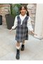 Gray Plaid Girl's Winter V-Neck Gilet Dress
