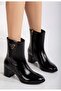 Women's Genuine Leather Heeled Boots with Accessories - Black Patent Leather