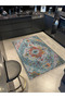 Blue Themed Traditional Motif Ethnic Floral Patterned Creative Vintage Decorative Carpet 2871 - 2
