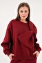 Women's Burgundy Brushed Inside Bow Detail Design Sweatshirt and Sweatpants Bottom/Top Set 28362 - 4