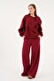 Women's Burgundy Brushed Inside Bow Detail Design Sweatshirt and Sweatpants Bottom/Top Set 28362 - 5