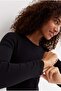 Women's Black Crew Neck Long Sleeve, Ribbed Camisole Fabric T-Shirt & Blouse - 2