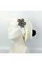Long Knitwear Beret - Cream - Black White Flower - Black Pompom