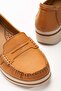 Genuine Leather Women's Loafer - Comfortable Wedge Heel, Saddled, Tan - 4