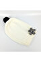 Long Knitwear Beret - Cream - Black White Flower - Black Pompom - 4