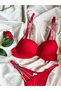 Women's Red Star Stone Padded Bra Set - Stone Detailed Bralet and Panty Set Underwear - 5