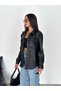 Faux Leather Long Jacket, Shirt-Black - 3