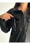 Faux Leather Long Jacket, Shirt-Black - 2