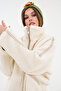 Women's Stripe Detailed Zippered Plush Coat - 5