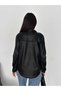 Faux Leather Long Jacket, Shirt-Black - 4