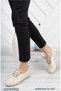 Women's Mother's Flats Shoes Cream Perforated - 3