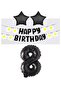 Bal10 Black Number Star Foil Balloon Happy Birthday White Daisy Eva Banner Set Age 8