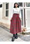 Red Plaid Gathered Waist Long Skirt