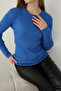 Women's Blue Ribbed Crew Neck Sweater - 4