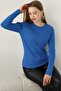Women's Blue Ribbed Crew Neck Sweater - 6