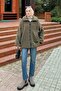 Khaki Tedy Plush Coat - Piping Detail