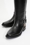May Black Skin Genuine Leather Gold Buckle Women's Riding Boots - 3