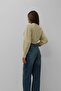 Crew Neck Long Sleeve Short Crop Cut Beige Sweatshirt 24W16025 - 2