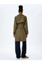 Gabardine Fabric Double Breasted Trench Coat with Comfortable Fit Pockets and Belt - 4