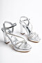 Women's Silver Mirror Platform 3 Stone Heeled Shoes