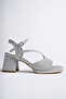 Women's Silver Silvery Stylish Thick Heeled Shoes - 3