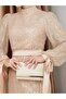 Sleeveless Bow Detailed Sequin Hijab Evening Dress Beige 1222 - 5