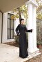 Ankanoor Black Hidden Placket Bias Abaya Sleeve Ferace Anka 2518206 - 2