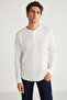 Patrick Men's Knitwear Waffle Special Textured Thick Premium Fabric White T-Shirt with Button Detail