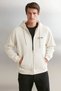 Aksel Men's Soft Organic Cotton Oversize Zippered Printed Hooded Stone Color Sweatshirt