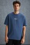 Project Men's Print Detailed Oversize Fit 100% Organic Cotton Knitted Crew Neck Knitted Indigo T-Shirt