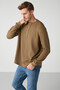 Patrick Men's Knitwear Collar Waffle Special Textured Thick Fabric Long Sleeve Khaki T-shirt - 4