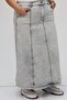 45007-1 Large Size Piece Stone Detailed Denim Skirt - Gray