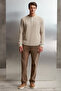 Patrick Men's Knitwear Collar Waffle Special Textured Thick Fabric Long Sleeve Beige T-shirt - 2