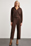 Gıada Women's Elastic Waist Short Comfortable Long Leg Relaxed 3 Thread Organic Cotton Brown Sweatpants - 2