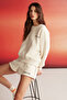 Jennıfer Women's Organic Cotton Embroidered Round Neck Oversize Vanilla Sweatshirt - 5