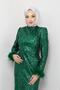 Sleeve Feather Detailed Sequin Tulle Evening Dress GREEN 1207 - 5