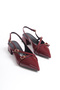 Women's Burgundy Patent Leather Cross-Strapped New Season Short Heeled Shoes - 7