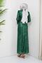 Sleeve Feather Detailed Sequin Tulle Evening Dress GREEN 1207 - 4