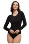 0888 Long Sleeve Wide Neck Modal Snap Fastener Bodysuit Black m - 2