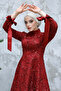 Sequin Beading Embroidered Burgundy Hijab Evening Dress 4908Br - 2