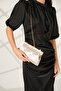 Women's Gold Patterned Evening Dress Stone Detailed Accessory Portfolio Clutch Evening Bag - 3