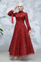 Sequin Beading Embroidered Burgundy Hijab Evening Dress 4908Br