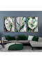 Hari̇kabi̇rev | Green-White-Gray Leaves Combination Ii | Framed Glass Table 3 Pieces Vertical
