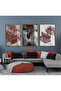 Hari̇kabi̇rev | Gray-Burgundy Leaf Flower Combination | Framed Glass Table 3 Pieces Vertical
