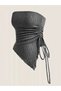 Anthracite Strapless Asymmetrical Lycra Side Drawstring Blouse, Stretchy Fabric Asymmetrical Drawstring Strapless Top Blouse - 3