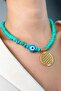 Flower of Life Cracked Natural Stone Bead Necklace - Turquoise - 2