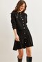 Women's Black Button Detailed Top Cardigan Bottom Pleated Skirt Knitwear Set Tkm- 19000332
