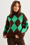 Women's Green Turtleneck Diamond Pattern Oversize Knitwear Sweater Kzk- 19000941 - 3