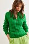 Women's Green Zippered Hair Braided Soft Textured Knitwear Sweater Kzk- 19000937 - 4